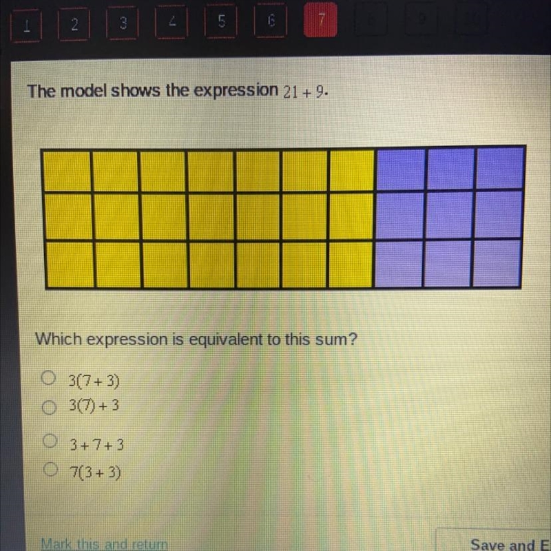 The model shows the expression 21 + 9. Which expression is equivalent to this sum-example-1