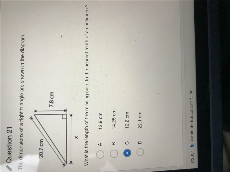 What is the length of the missing side, to the nearest tenth of a centimeter?-example-1