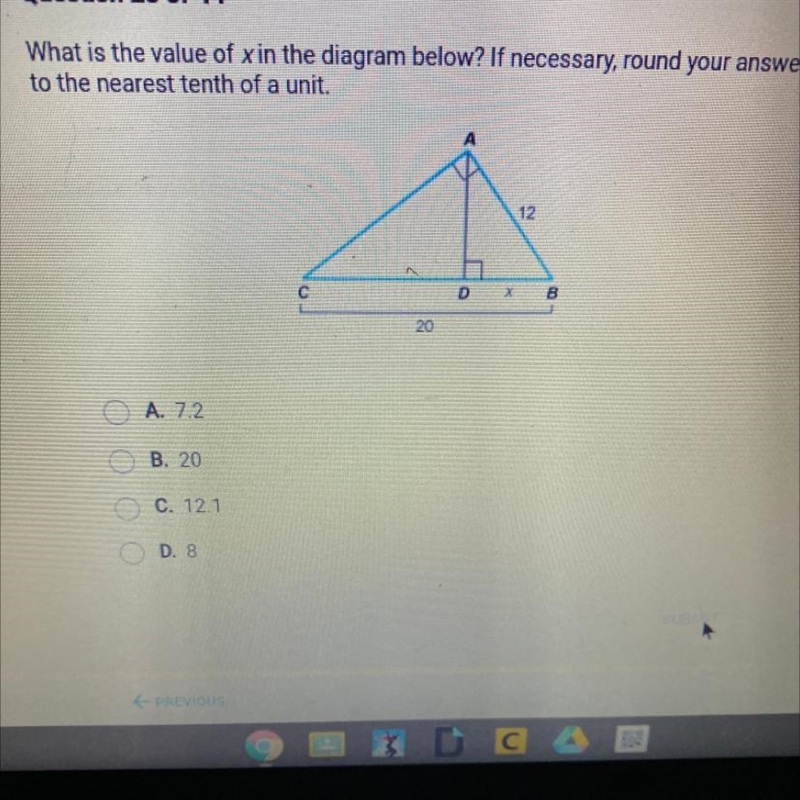 What is the value of x in the diagram below? If necessary, round your answer to the-example-1