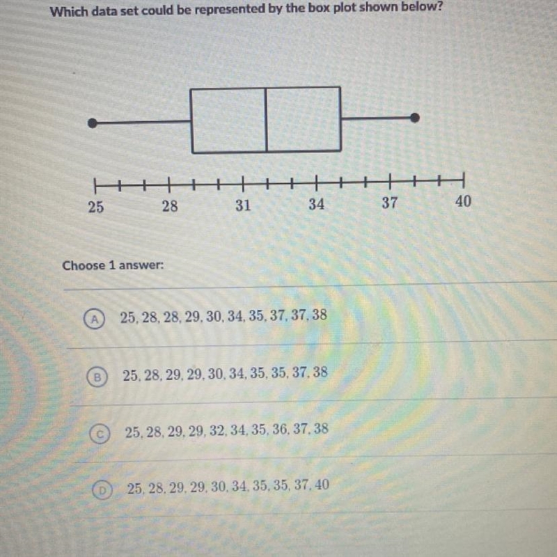 Data and ts Which data set could be represented by the box plot shown below? Ots ng-example-1