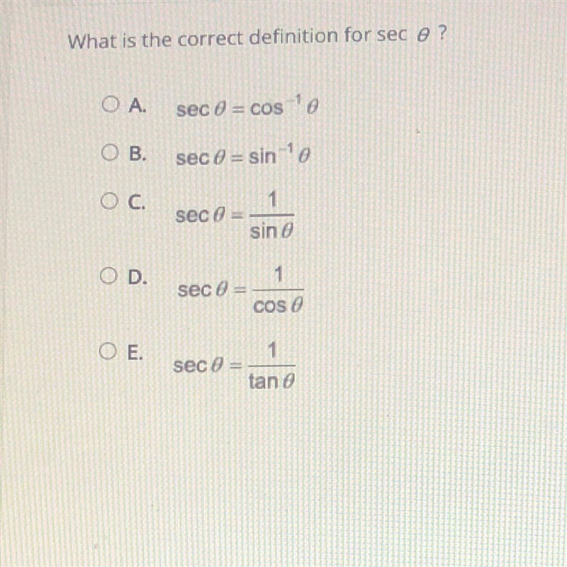 What is the correct definition for sec theta?-example-1