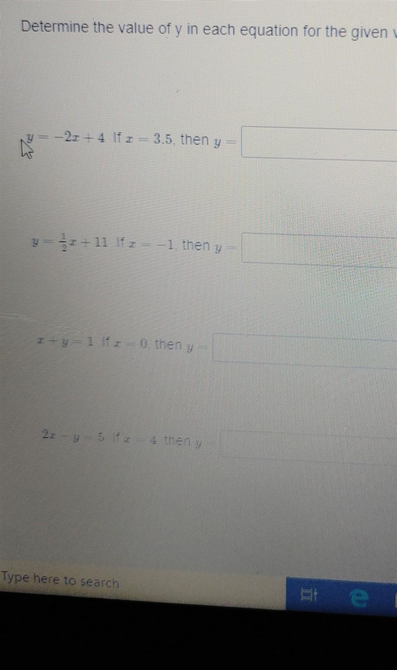 y = -20 + 4 If z = 3.5, then y= y=-11 liz = -1, then y (Write your answer as a de-example-1