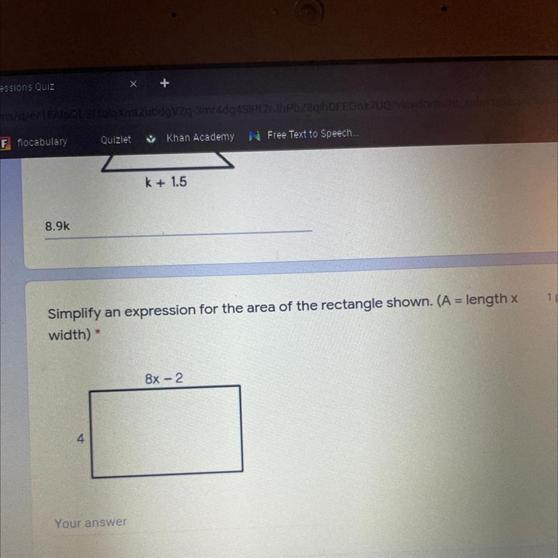 Expression for the area of the rectangle shown. (A = length x Simplify width) * 8x-example-1