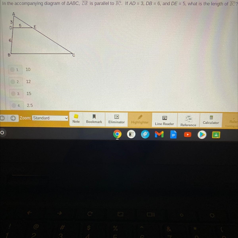 In the accompanying diagram of AABC, DE is parallel to BC. If AD = 3, DB = 6, and-example-1