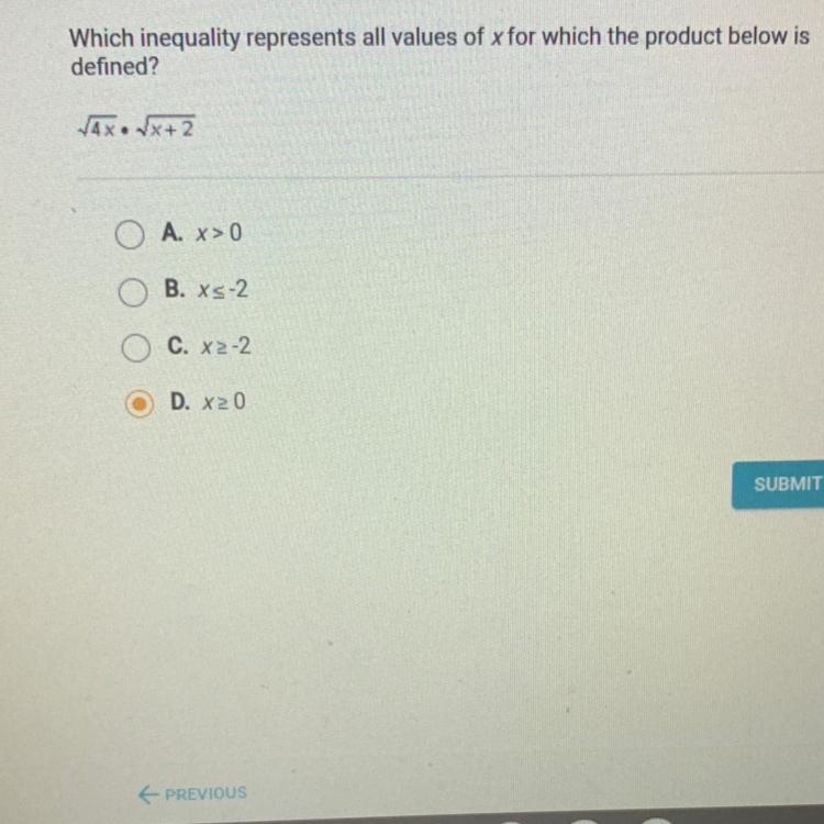 Which inequality represents all values of x which the product below is defined Square-example-1