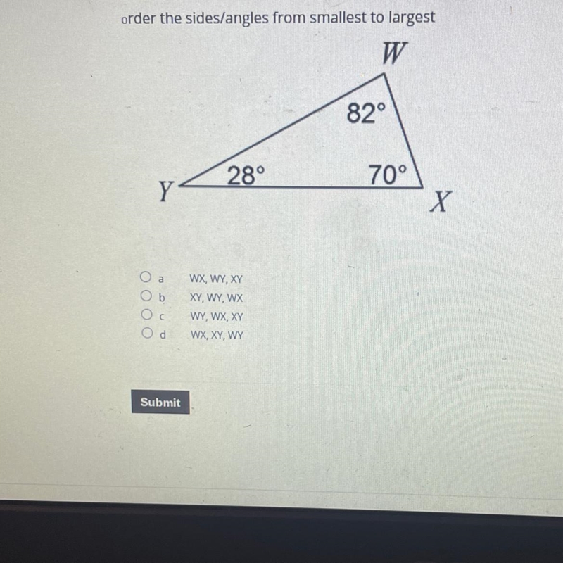 Order the sides/angle from smallest to largest-example-1