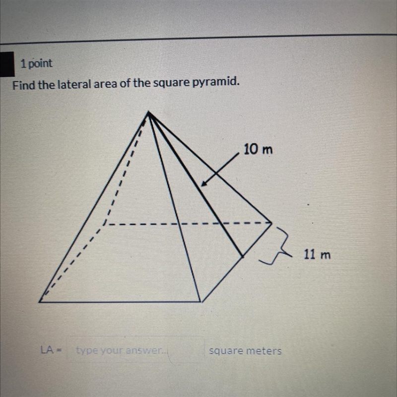 Find the lateral area of the square pyramid-example-1