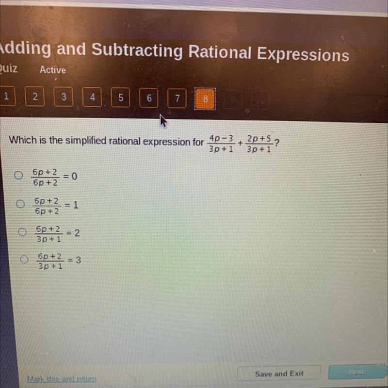 Which is the simplified rational expression for 4p - 3 + 2p+5 ? зр+1 зр+1 бр+2 бр-example-1