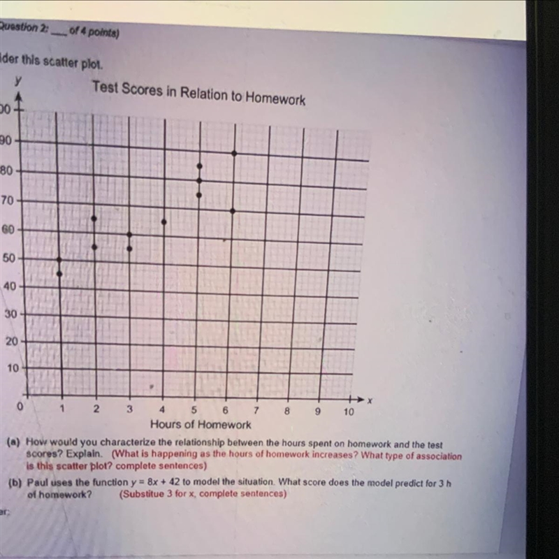 How would you characterize the relationship between the hours spent on homework and-example-1