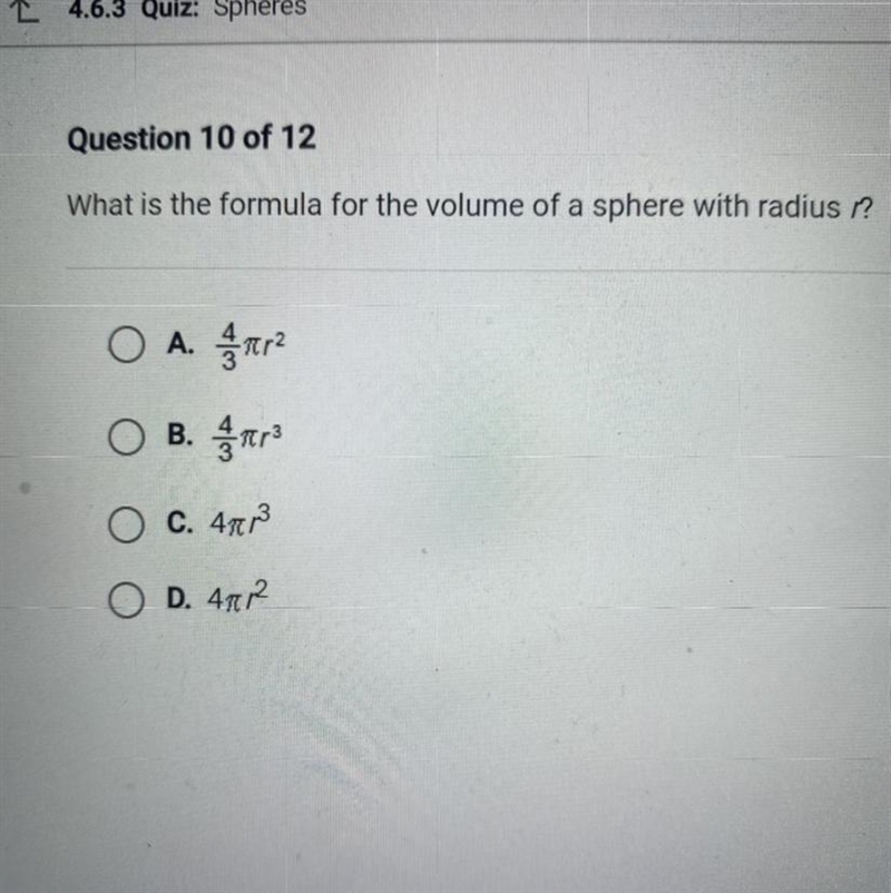 What is the formula for the volume of a sphere with radius /?-example-1