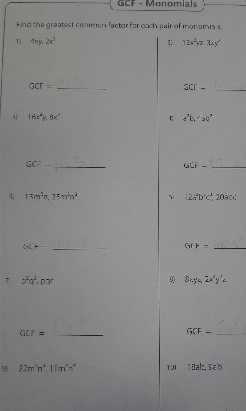 Find the greatest common factor for each pair of monomials​-example-1