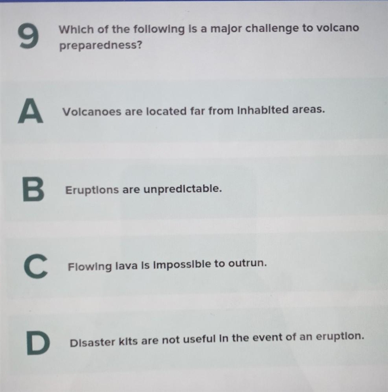 Please help right now which of the following is a major challenge to volcano preparedness-example-1