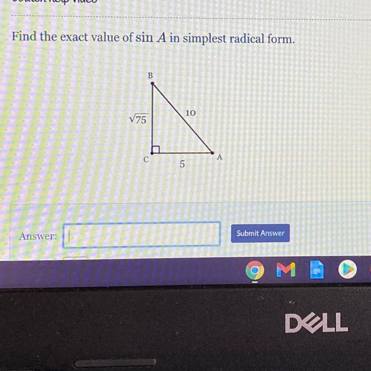 Find the exact value of sin A in simplest radical form.-example-1