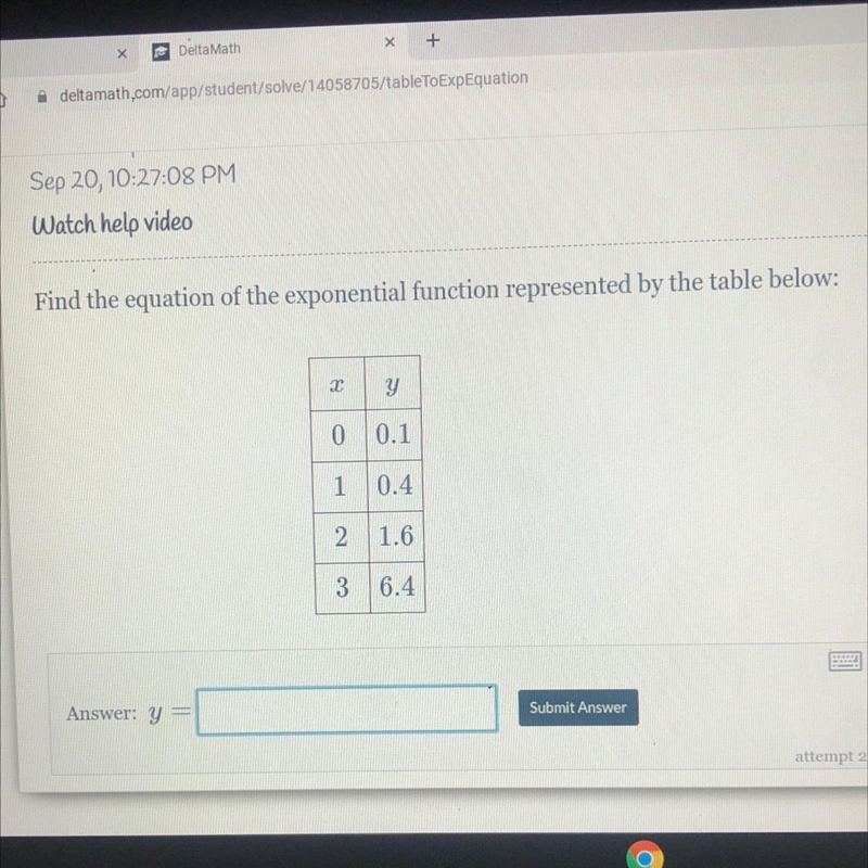 Find the equation of the exponential function represented by the table below:-example-1