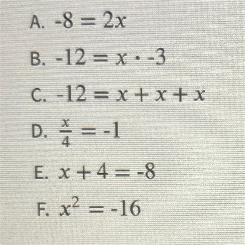 Select all equations that are true when x is -4-example-1