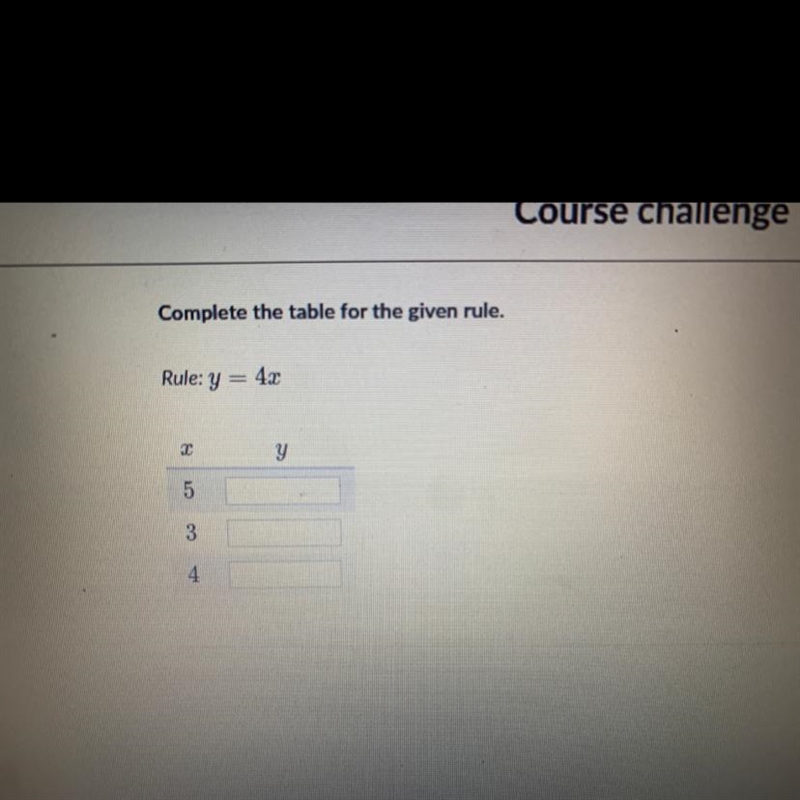 Complete the table for the given rule. Rule: y = 40 y 5 3 HS .-example-1