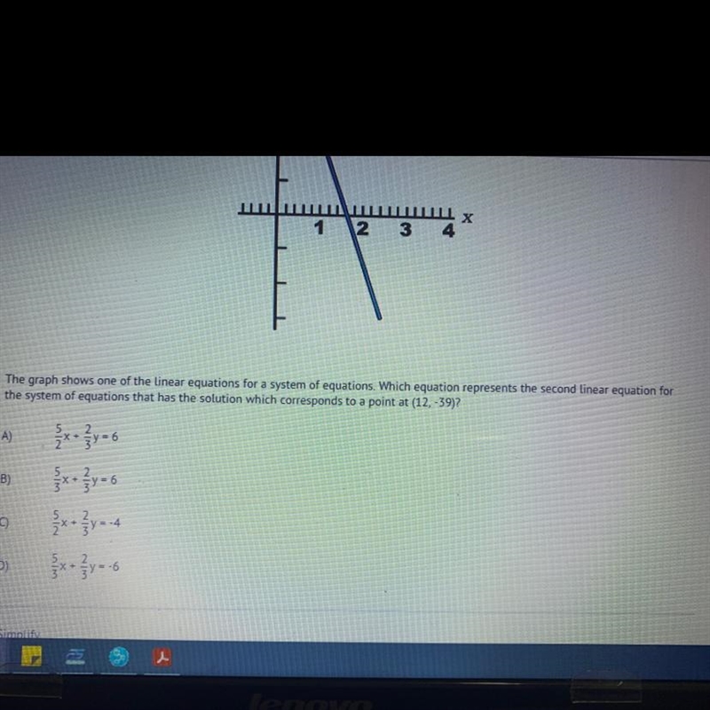 The graph shows one of the linear equations for a system of equations. Which equation-example-1