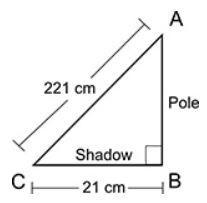 The picture below shows a pole and its shadow: A pole is shown with a right triangle-example-1