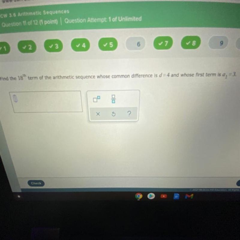 Find the 18h term of the arithmetic sequence whose common difference is d=4 and whose-example-1