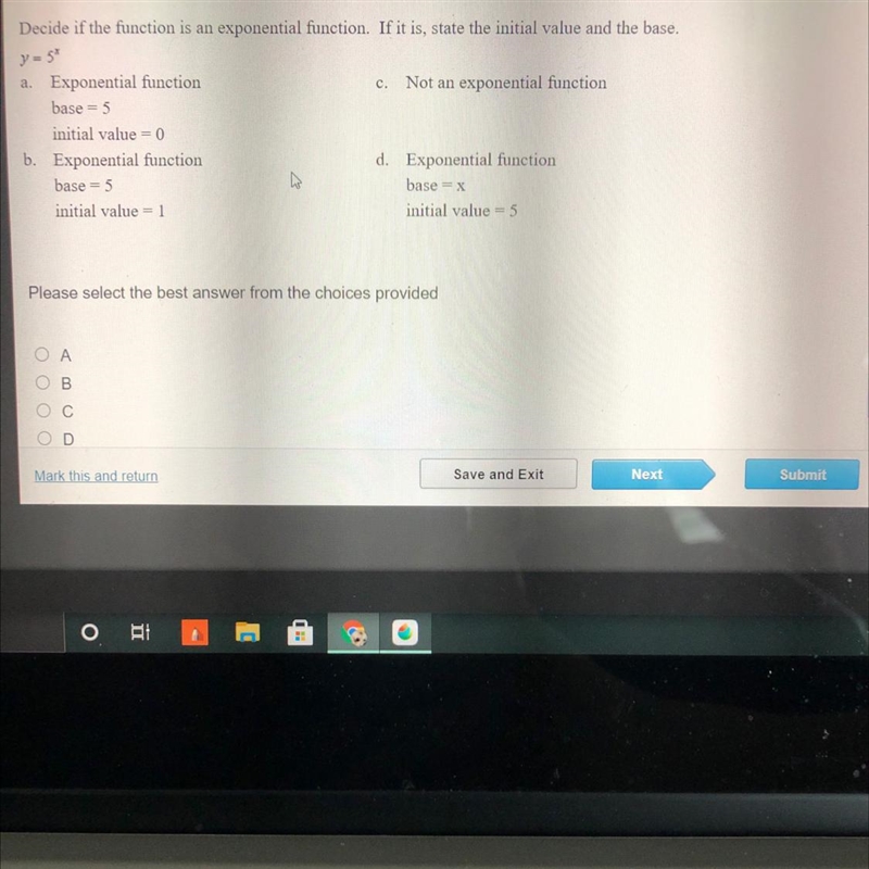 Decide if the function is an exponential function. If it is, state the intial value-example-1