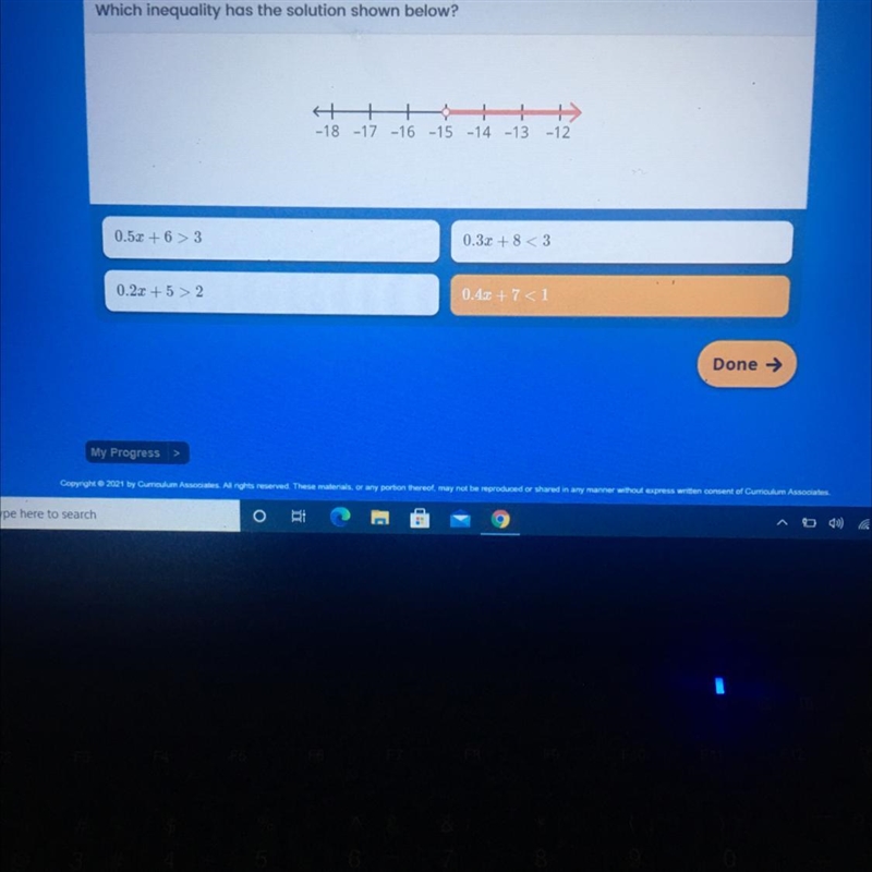 Which inequality has the solution shown below? -18 -17 -16 -15 -14 -13 -12-example-1