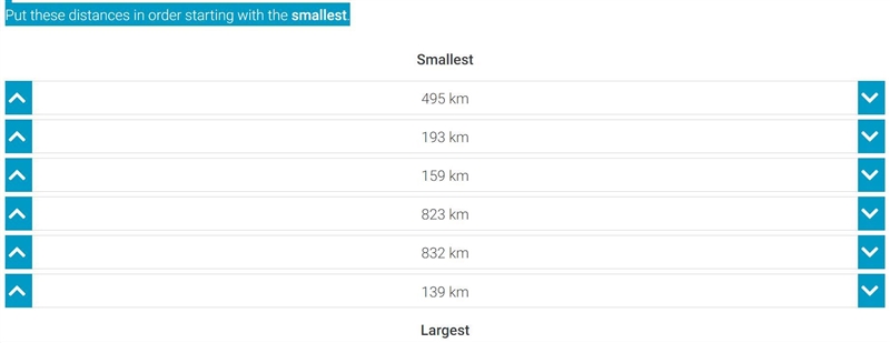 Put these distances in order starting with the smallest. Please help me I need it-example-1