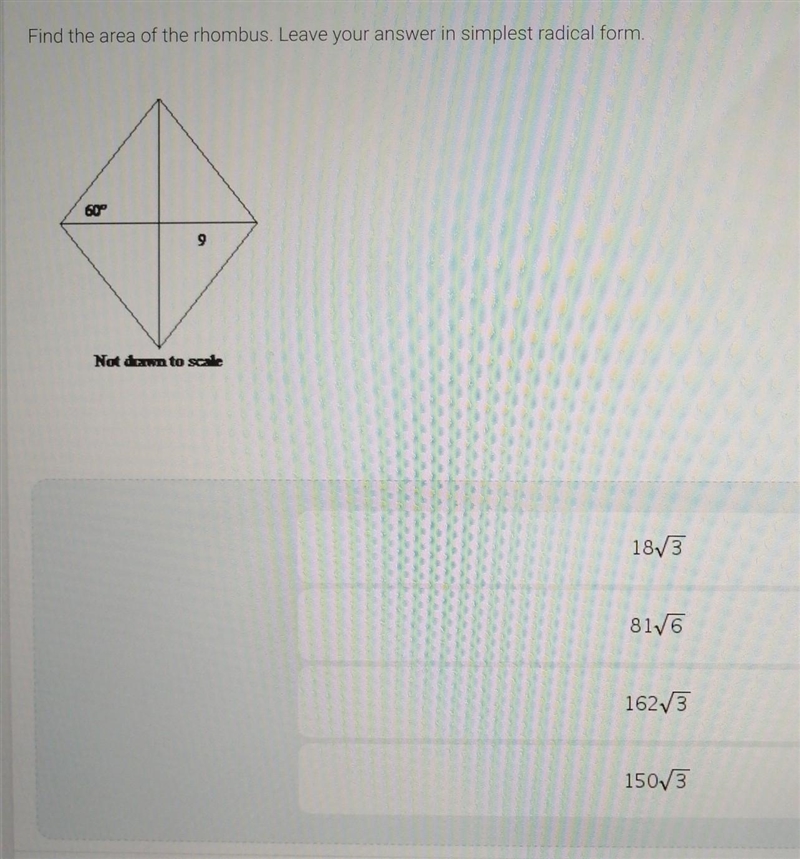 Find the area of the rhombus. Leave your answer in simplest radical form. 60° 9 A-example-1