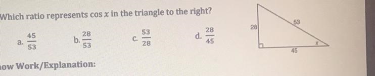 Which ratio represents cos x in the triangle to the right ?-example-1