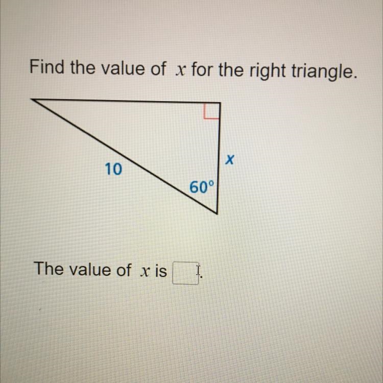 Can someone please help? Find the value of x for the right triangle.-example-1