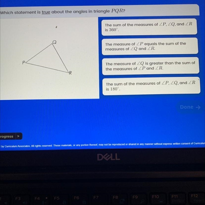 Which statement is true about the angles in triangle PQR?-example-1