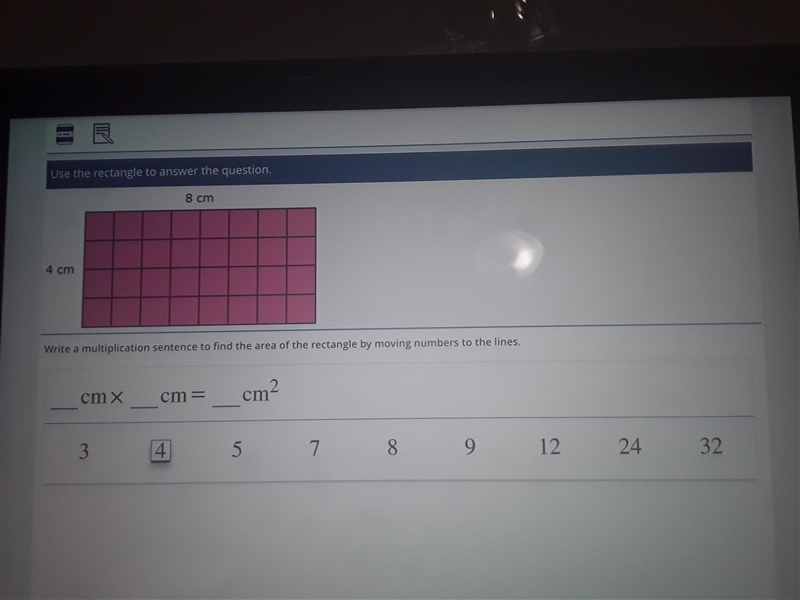 Write a multiplication sentence to find of the rectangle by moving numbers to the-example-1