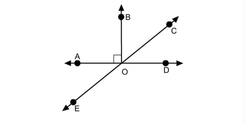 How many lines intersect at point O? A.2 B.1 C.4 D.3-example-1