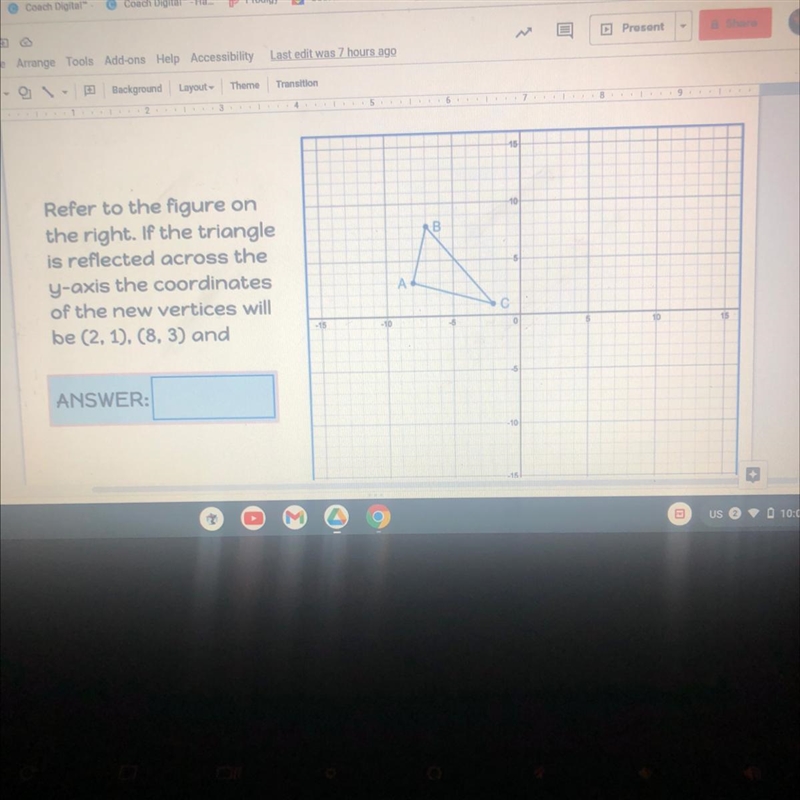 What will the new vertices will be reflected across the y axis so far the coordinates-example-1