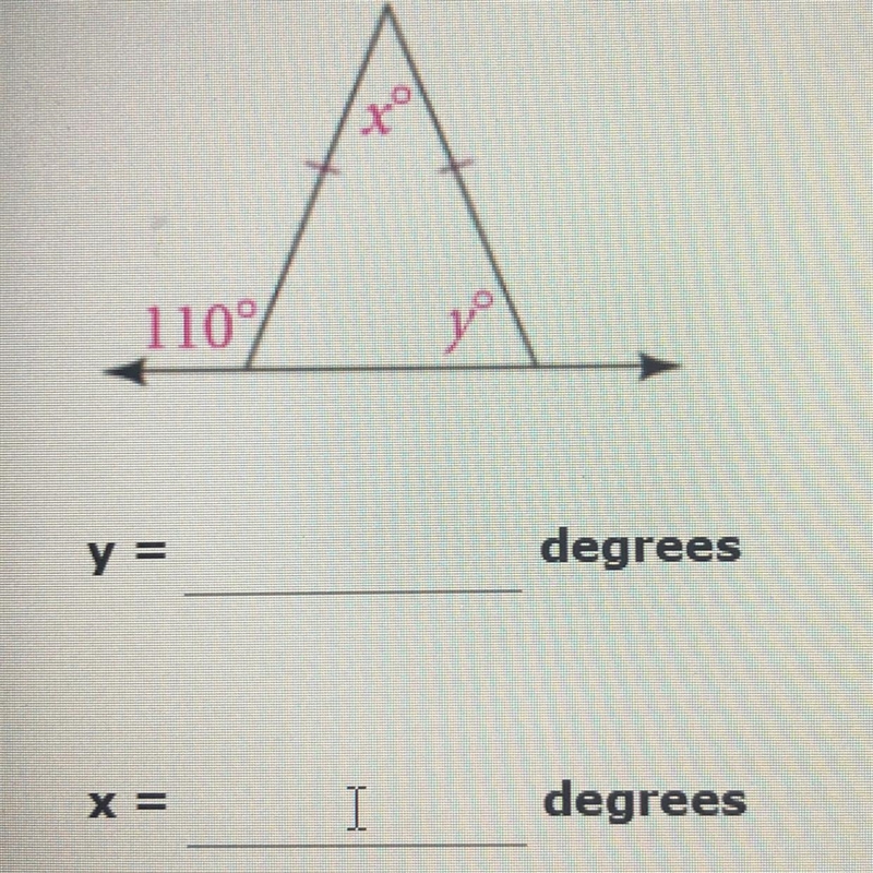 Find the values of variables. y= x=-example-1