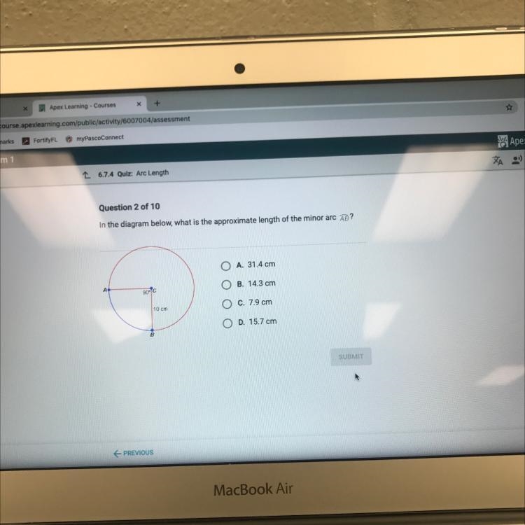 In the diagram below, what is the approximate length of the mirror arc AB?-example-1