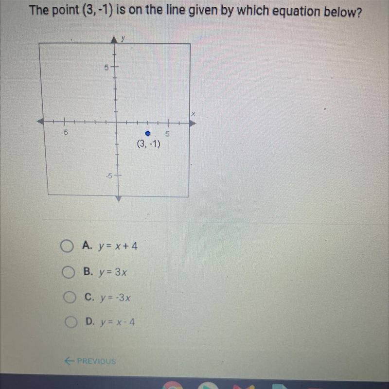 The point (3,-1) is on the line by which equation below?-example-1