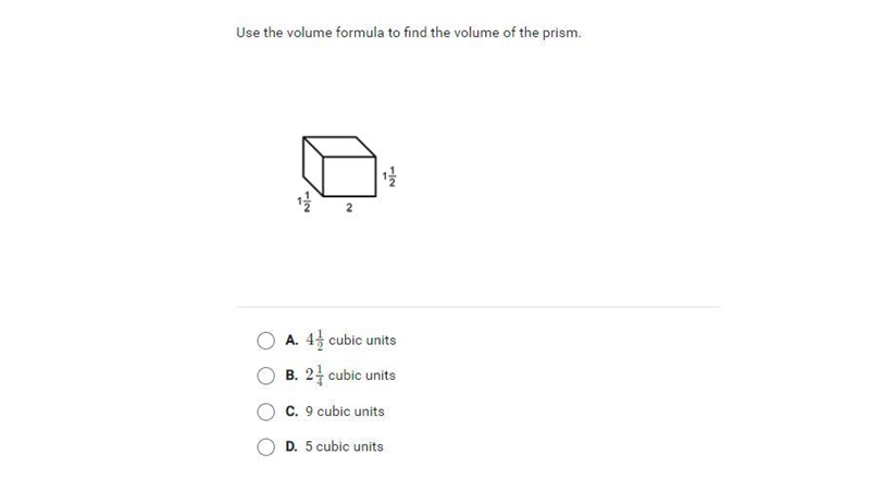 Use the volume formula to find the volume of the prism. (look at the pic for the options-example-1