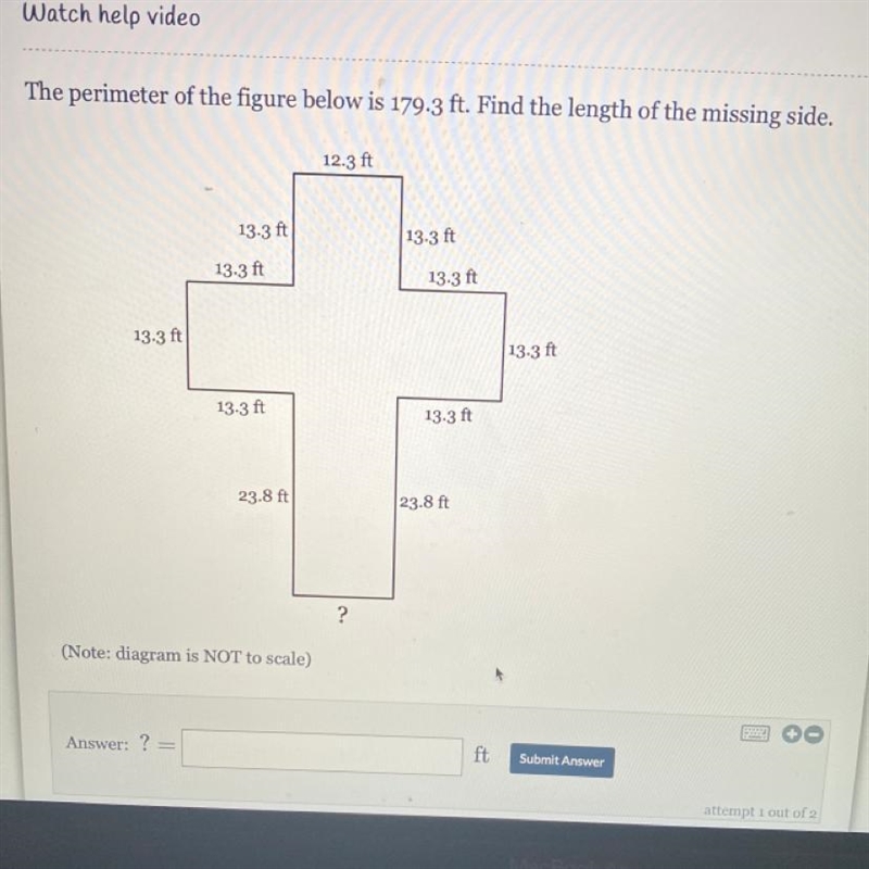 The perimeter of the figure below is 179.3 ft. Find the length of the missing side-example-1