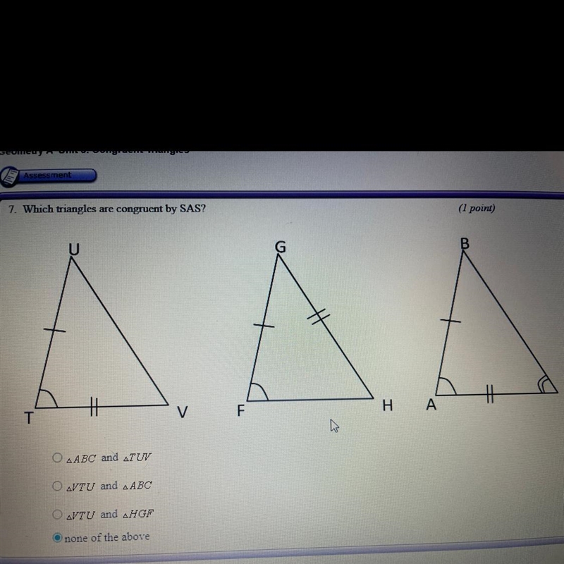 Which triangles are congruent by SAS?-example-1