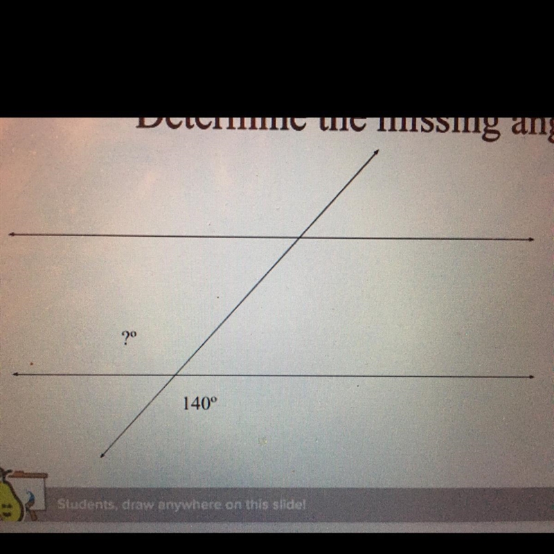 Determine the missing angle.-example-1