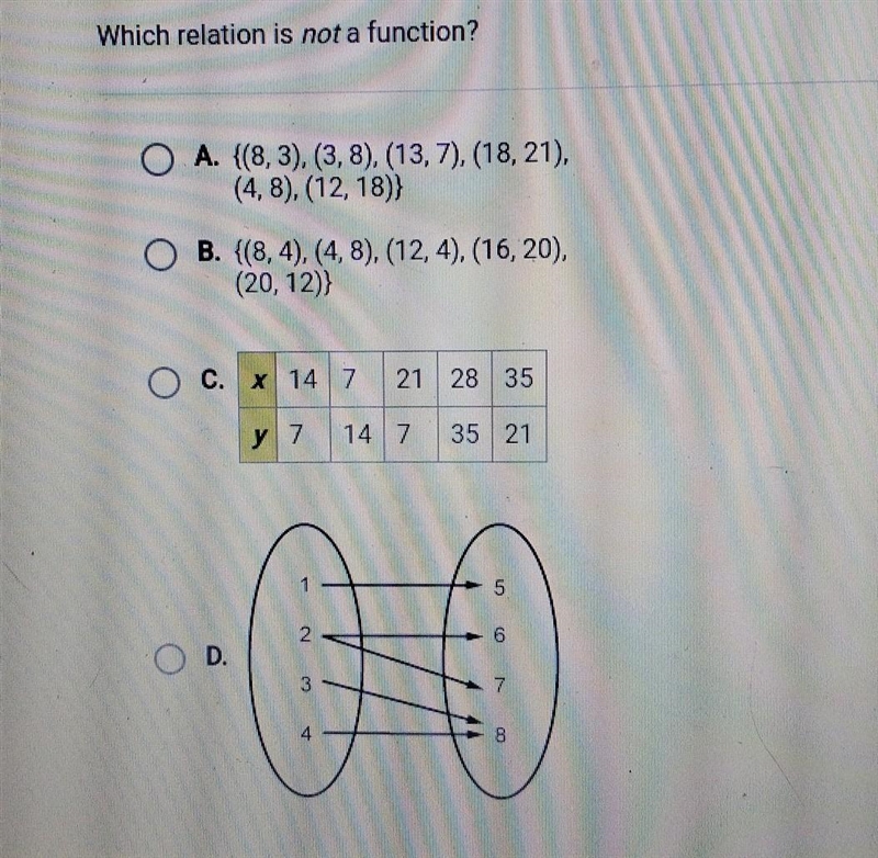 Which relation is not a function?​-example-1