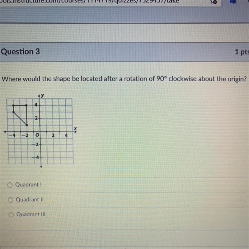 Where would the shape be located after a rotation of 90 degrees clockwise about the-example-1