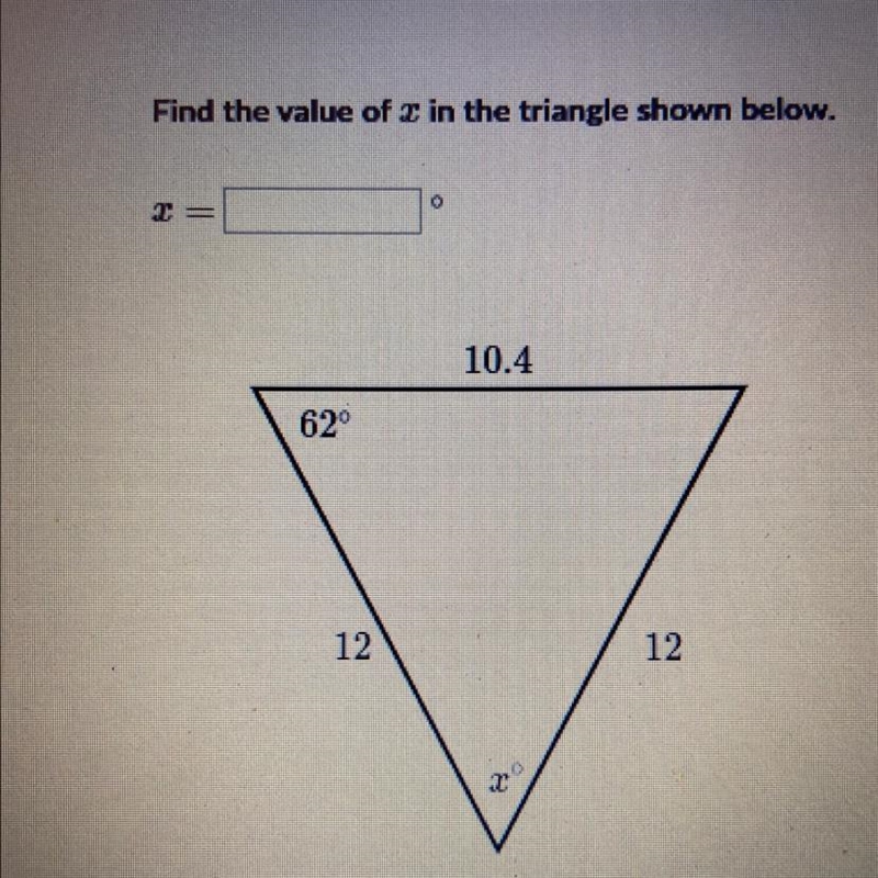 Find the value of x in the triangle shown below.-example-1