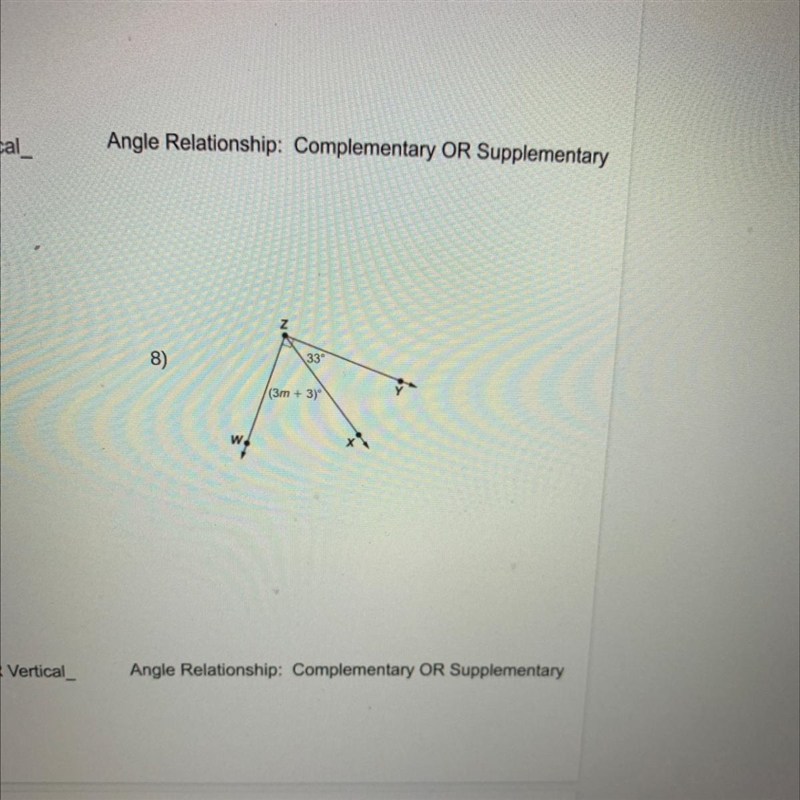 33° (3m + 3) ent OR Vertical_ Angle Relationship: Complementary OR Supplementary-example-1