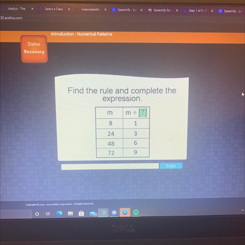 Find the rule and complete the expression [?] 1 m m - 8 24 0 W 48 72 9 Enter-example-1