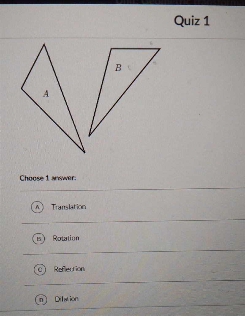 What single transformation was applied to triangle A to get triangle B? Links will-example-1