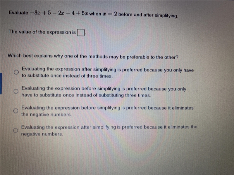 Evaluate -8x+5-2x-4+5x-example-1