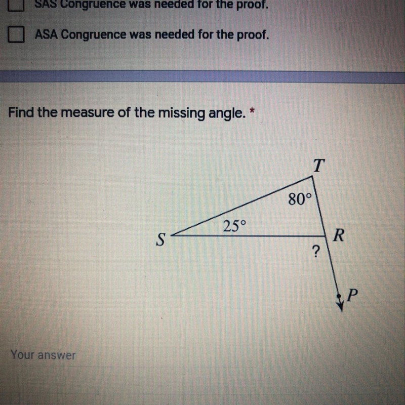 Find the measure of the missing angle.-example-1