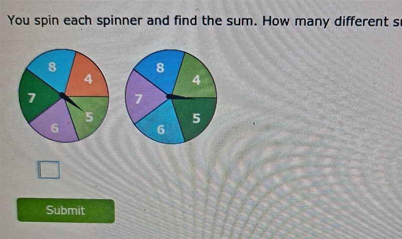 You spin each spinner and find the sum how many different sums are possible​-example-1