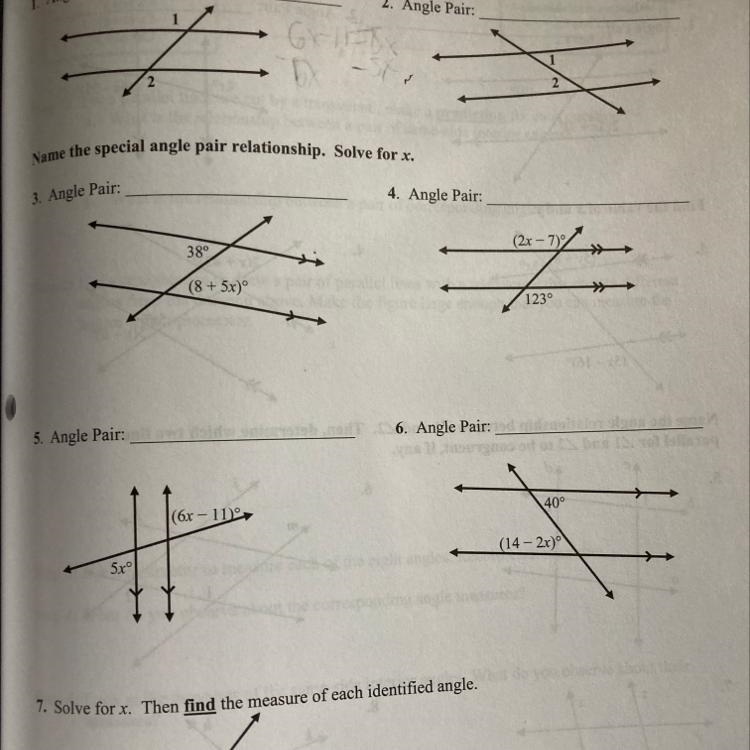 Number 7 is 9x-5 and 7x+25 solve angles-example-1